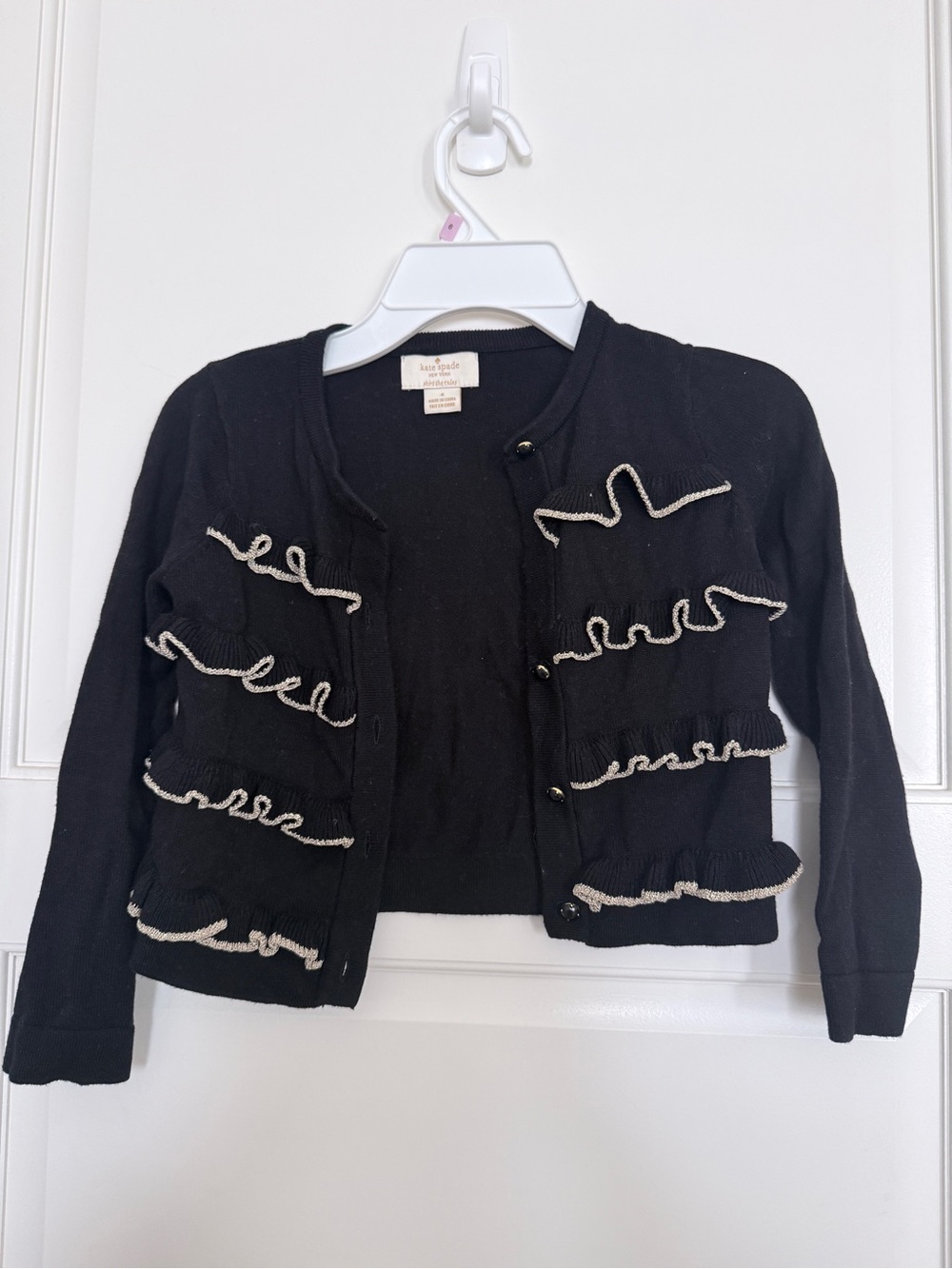 kate spade Black Cardigan with Cream Ruffle Trim